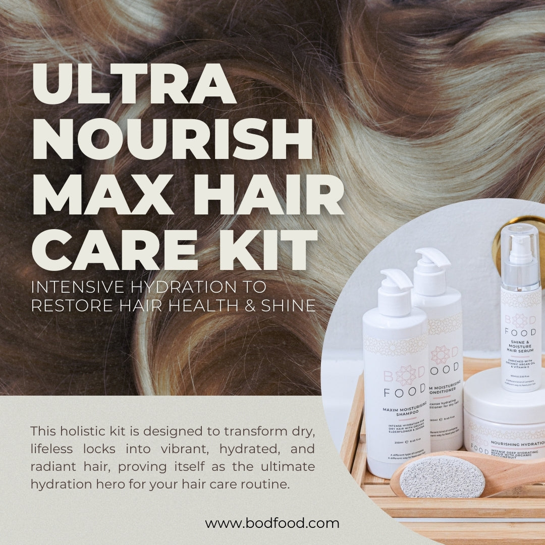 Stylized ad for the Ultra Nourish Max Hair Care Kit