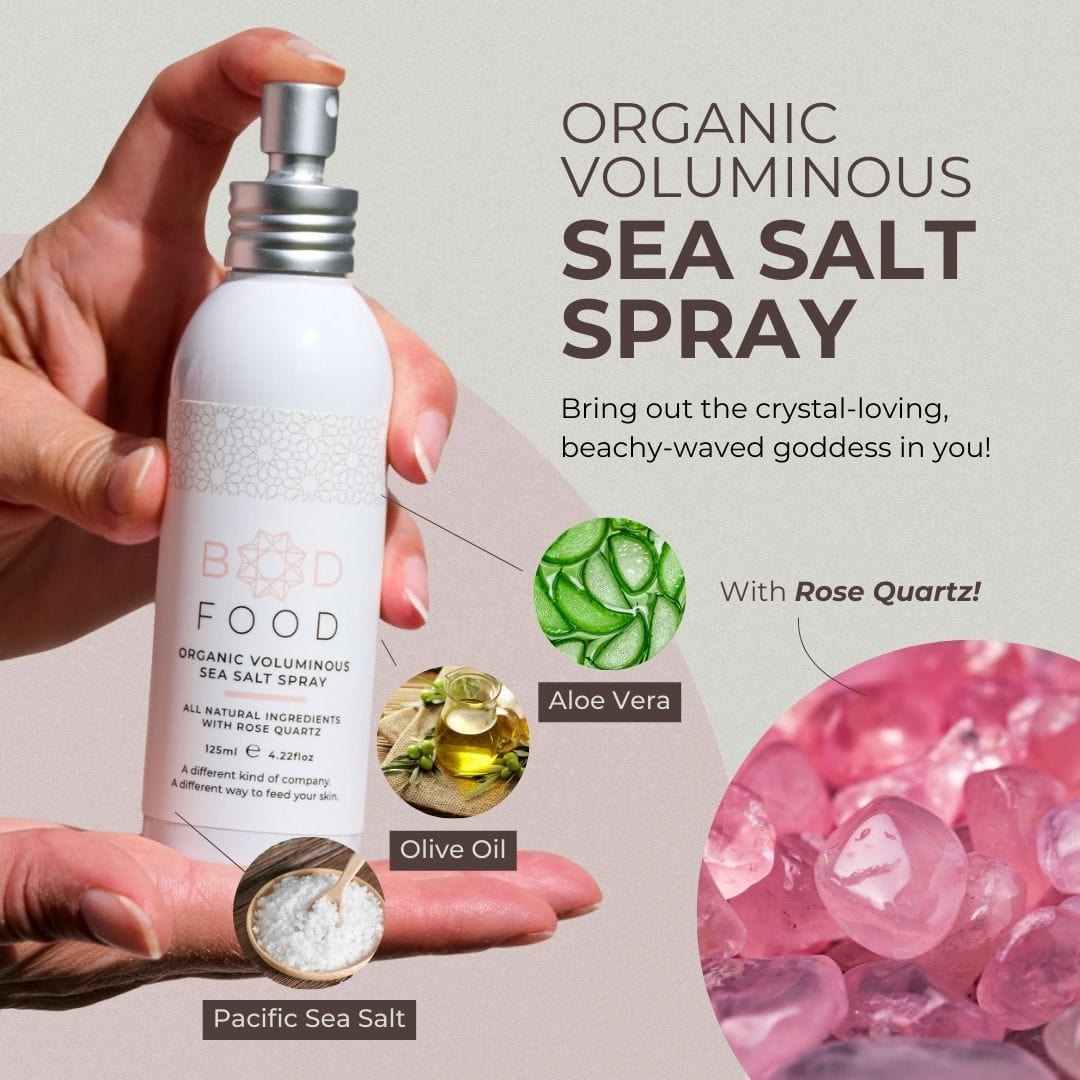 Infographic highlighting the ingredients used in the Organic Voluminous Sea Salt Spray